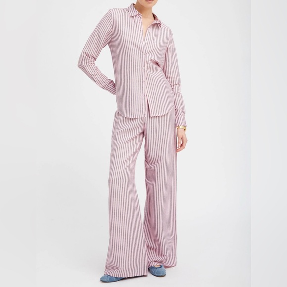 SPRWMN Pink Indigo Striped Linen Easy Pants